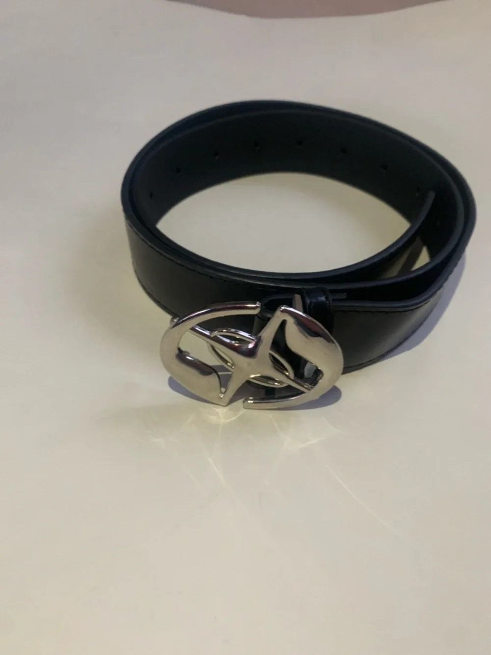 Black Leather Belt with Silver Interlocking Buckle